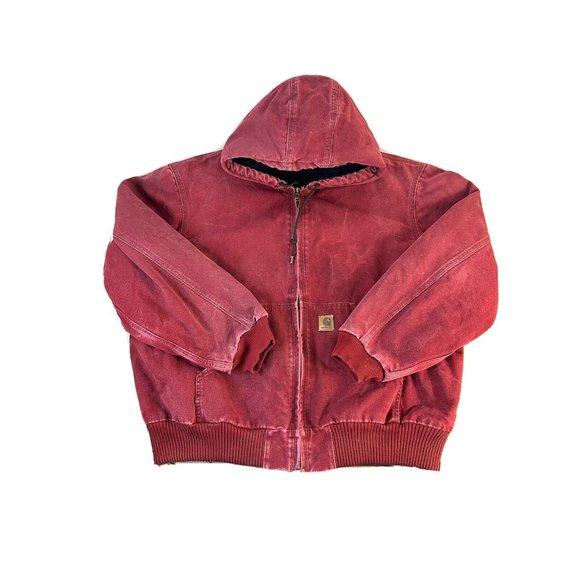 Carhartt Other - Vintage Carhartt Insulated Faded Distressed Hooded Coat Red